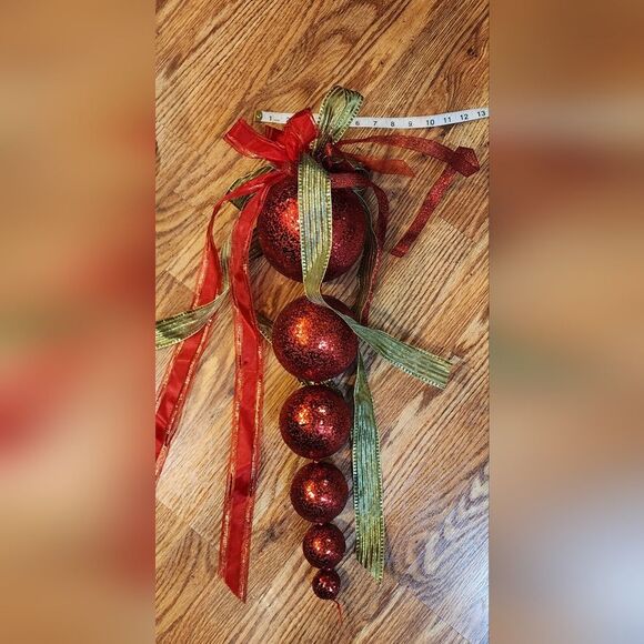 Hanging Christmas Decor for Door or Wall Red Styrofoam Balls with Shiny Ribbons - Picture 7 of 8